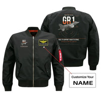 Thumbnail for SEPECAT Jaguar GR1 design on black+name bomber jacket, double-side print