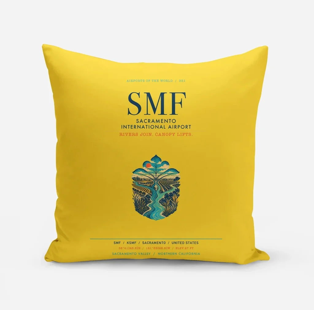Sacramento International Airport (SMF) design on yellow pillow