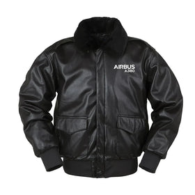 Airbus A380 & Text Leather Bomber Jackets
