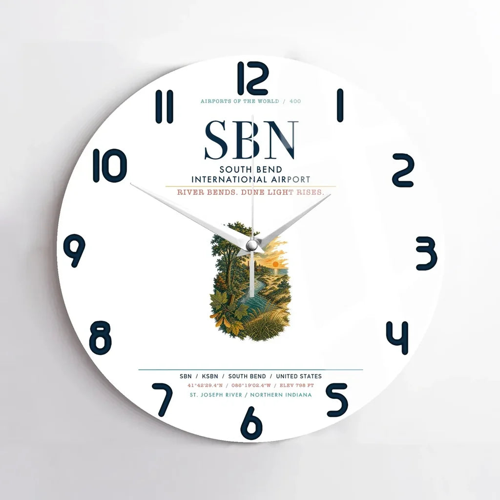 South Bend International Airport (SBN) design on white no frame wall clock