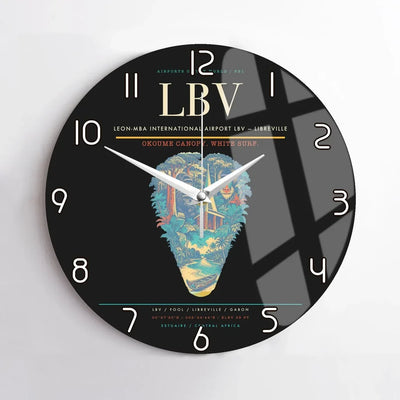 Leon-Mba International Airport (LBV) design on black no frame wall clock