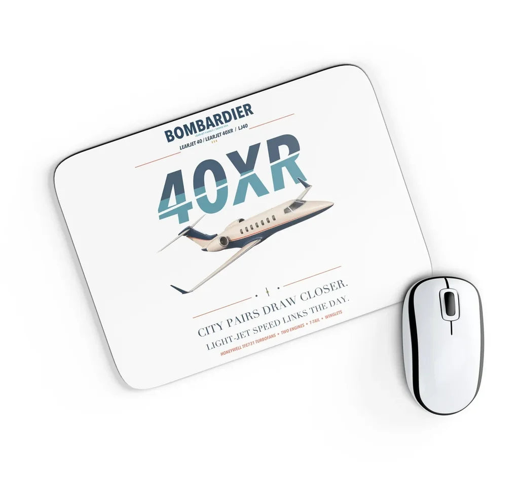 Bombardier Learjet 40XR design on white rectangle mouse pad