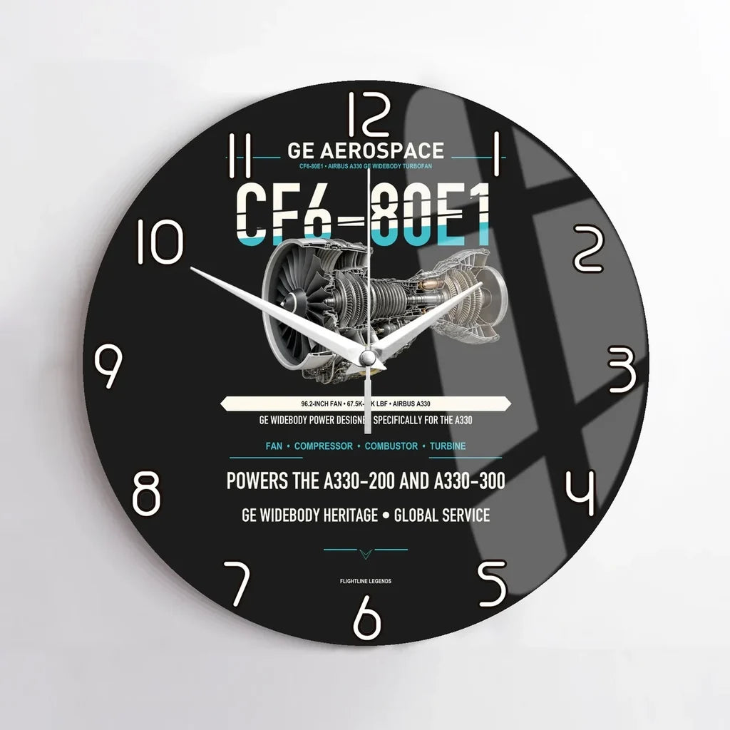 CF6-80E1 design on black no frame wall clock