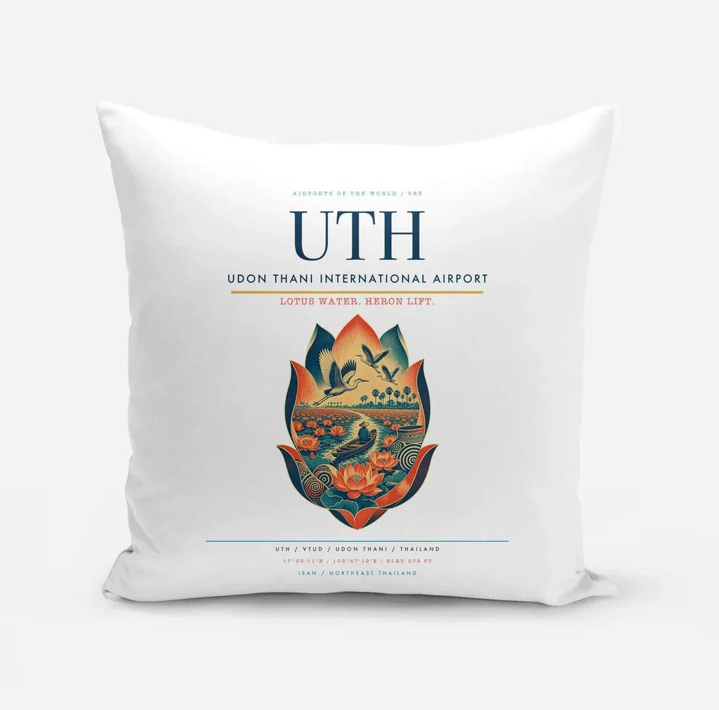 Udon Thani International Airport (UTH) design on white pillow