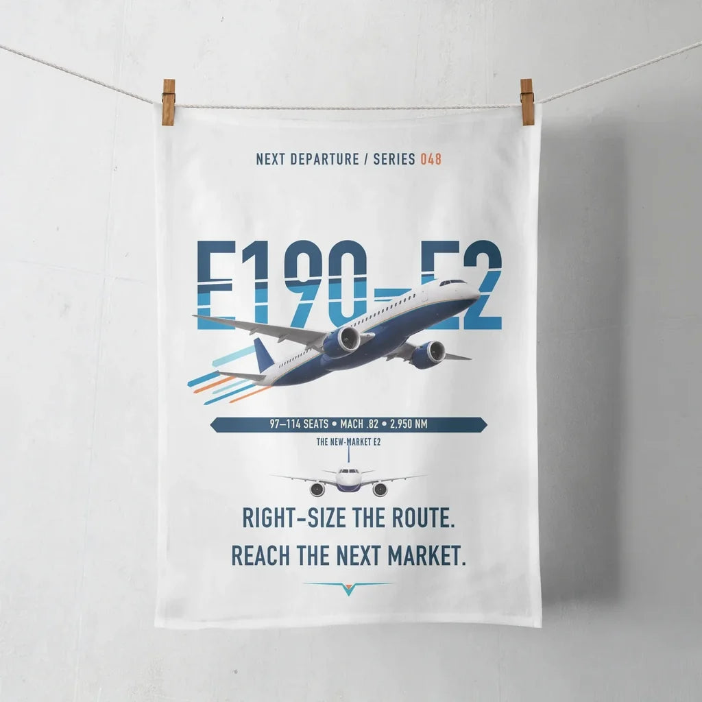 Embraer E190-E2 design on white towel