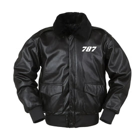 Boeing 787 Flat Text Leather Bomber Jackets