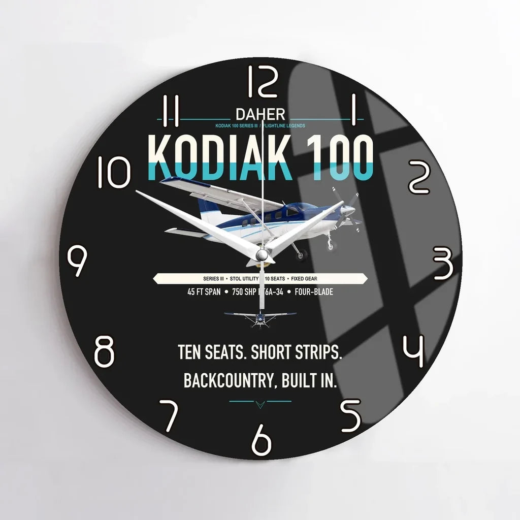 Daher Kodiak 100 Series III design on black no frame wall clock