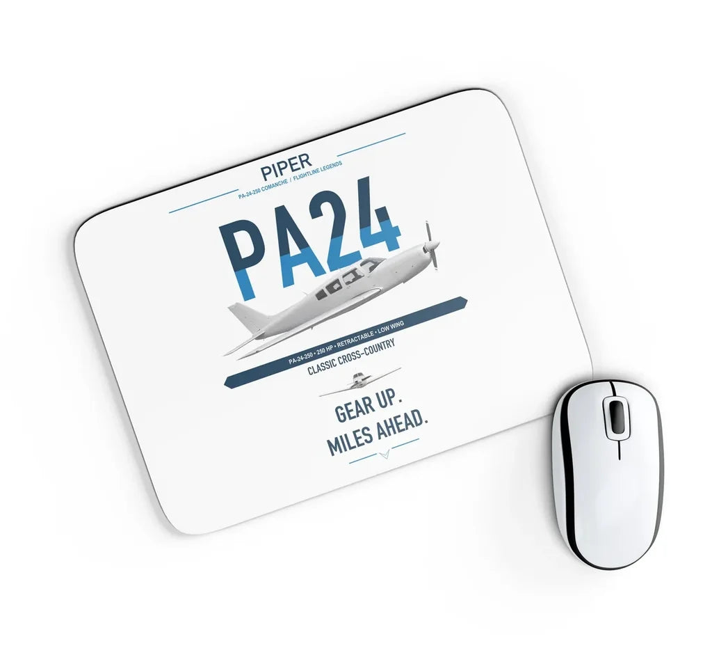 Piper PA-24-250 Comanche 250 design on white rectangle mouse pad