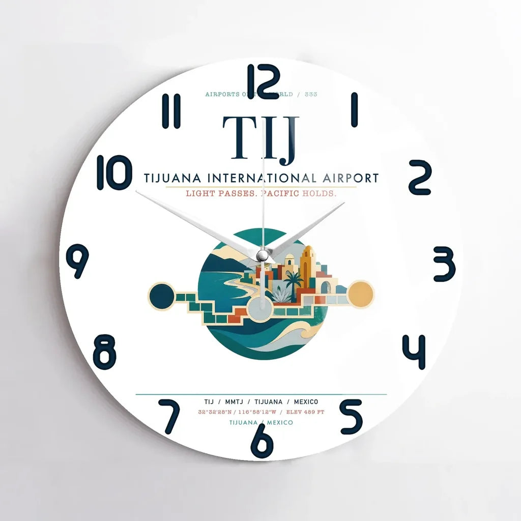 Tijuana International Airport (TIJ) design on white no frame wall clock