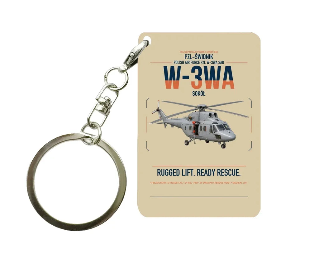 PZL-Świdnik W-3WA Sokół design on beige designed key chain, double-side print
