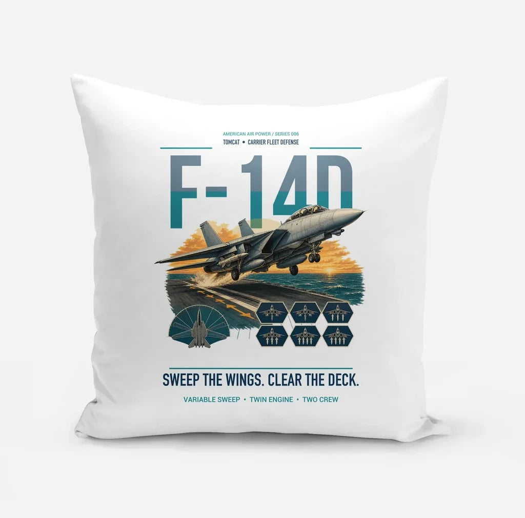 F-14D Tomcat design on white pillow