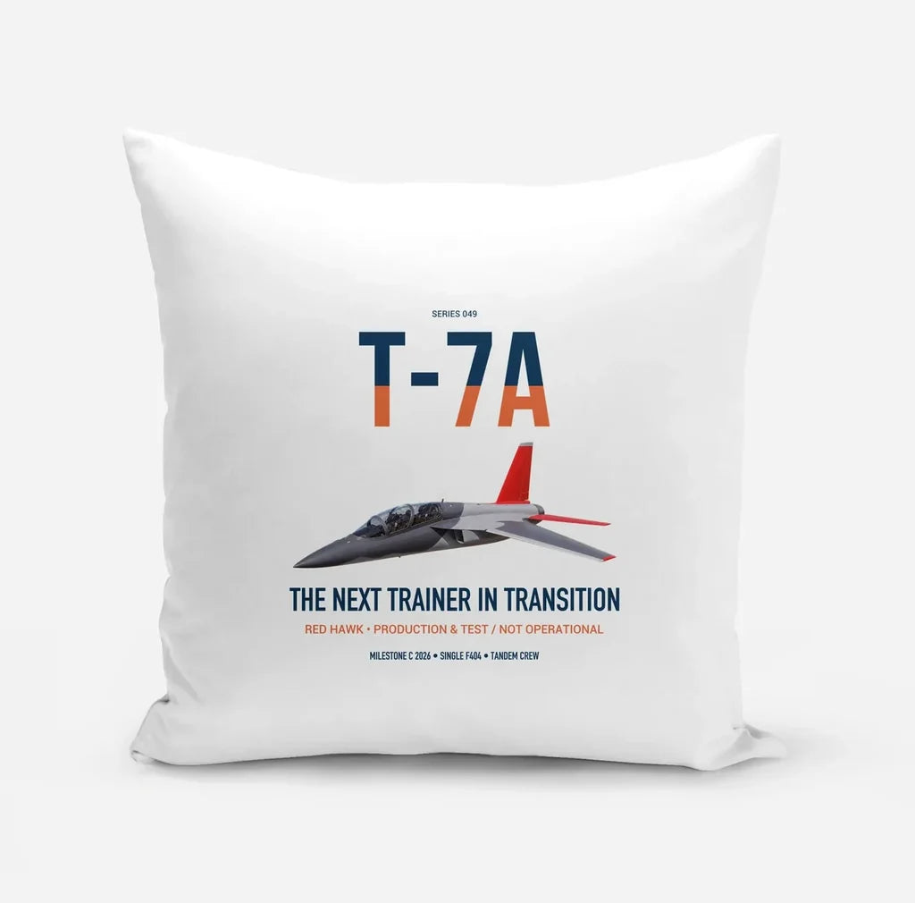 T-7A Red Hawk design on white pillow