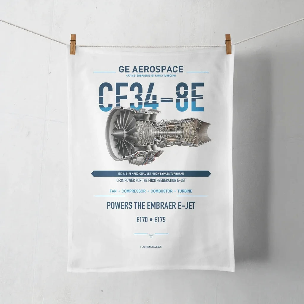 CF34-8E design on white towel