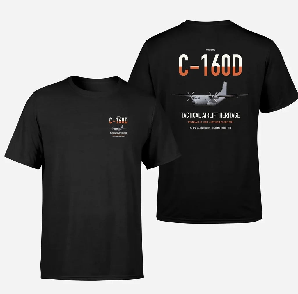Transall C-160D design on black double-side t-shirt, double-side print