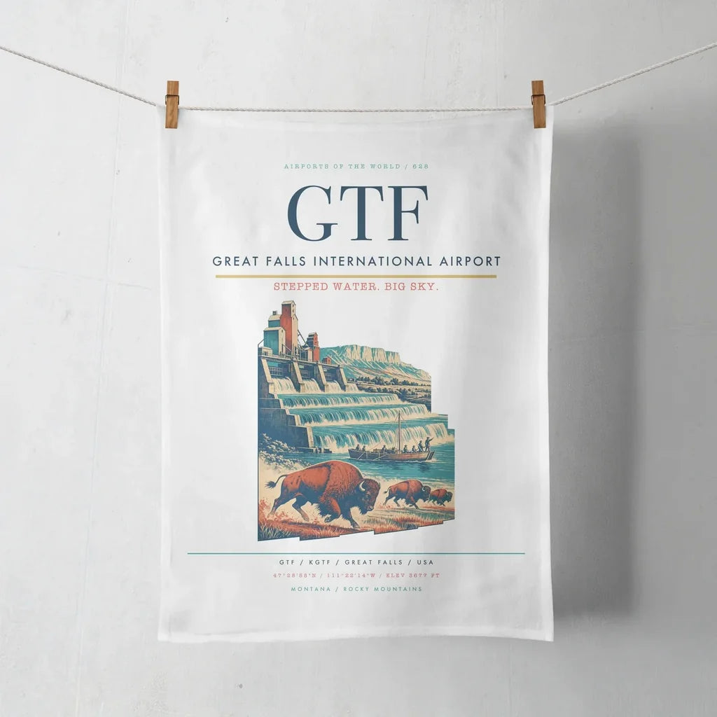 Great Falls International Airport (GTF) design on white towel