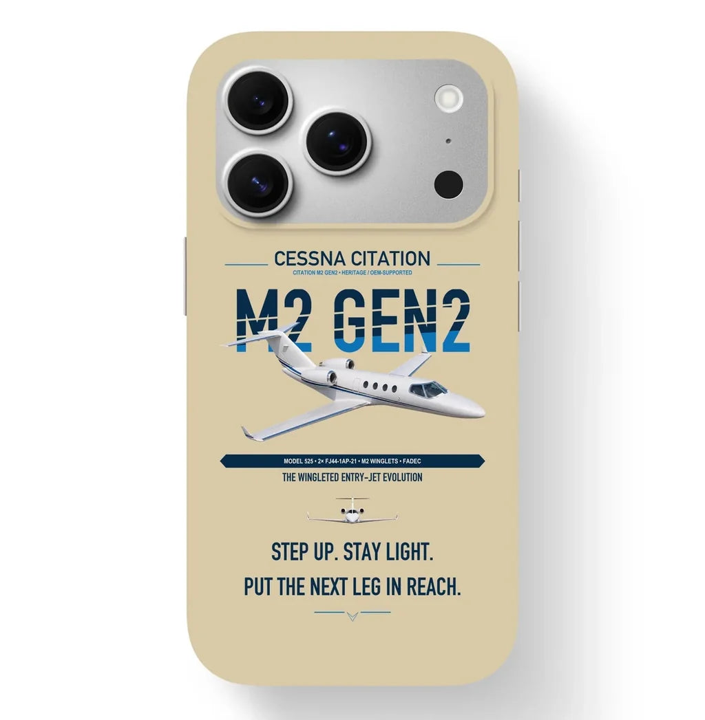 Cessna Citation M2 Gen2 design on beige magsafe iphone case, for iPhone 17 Pro