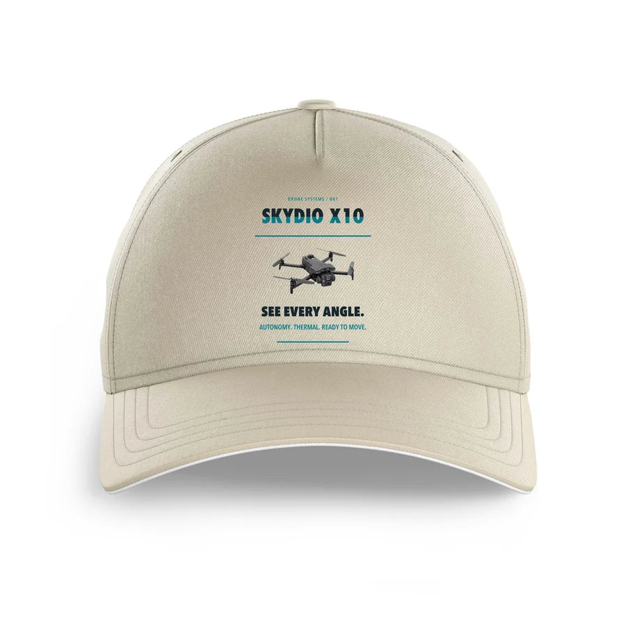 Skydio X10 design on beige printed hat