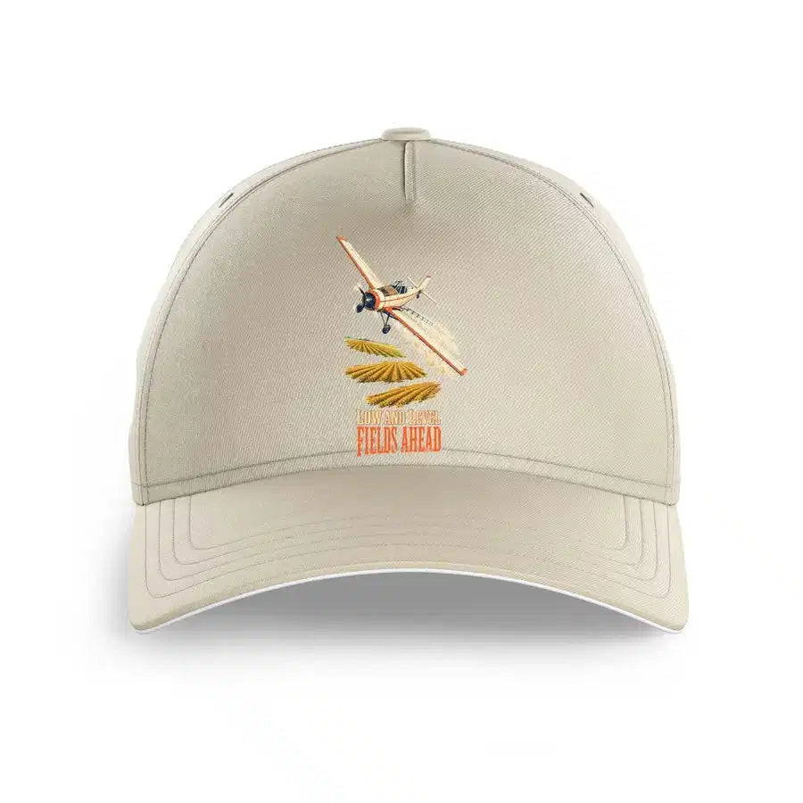 Low And Level Fields Ahead design on beige printed hat