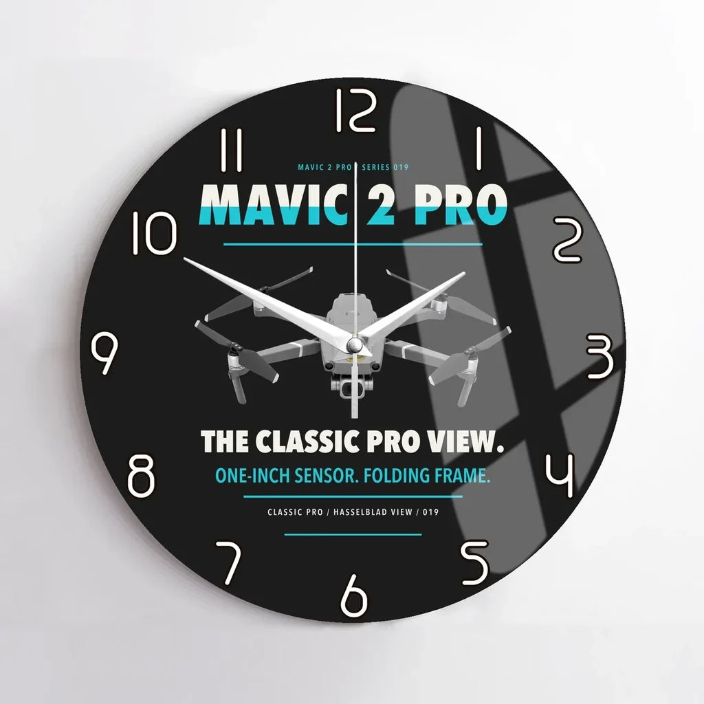 DJI Mavic 2 Pro design on black no frame wall clock