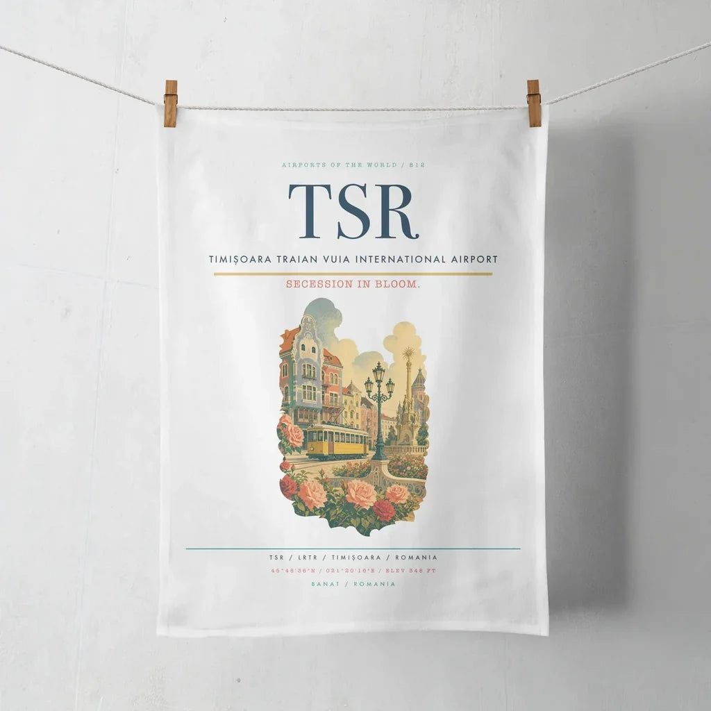 Timișoara Traian Vuia International Airport (TSR) design on white towel