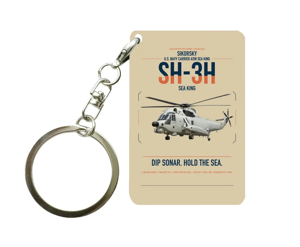Sikorsky SH-3H Sea King design on beige designed key chain, double-side print