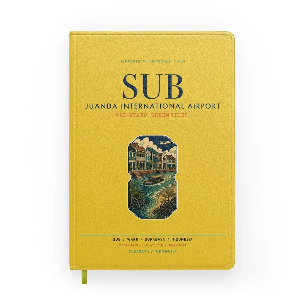 Juanda International Airport Surabaya (SUB) design on yellow notebook