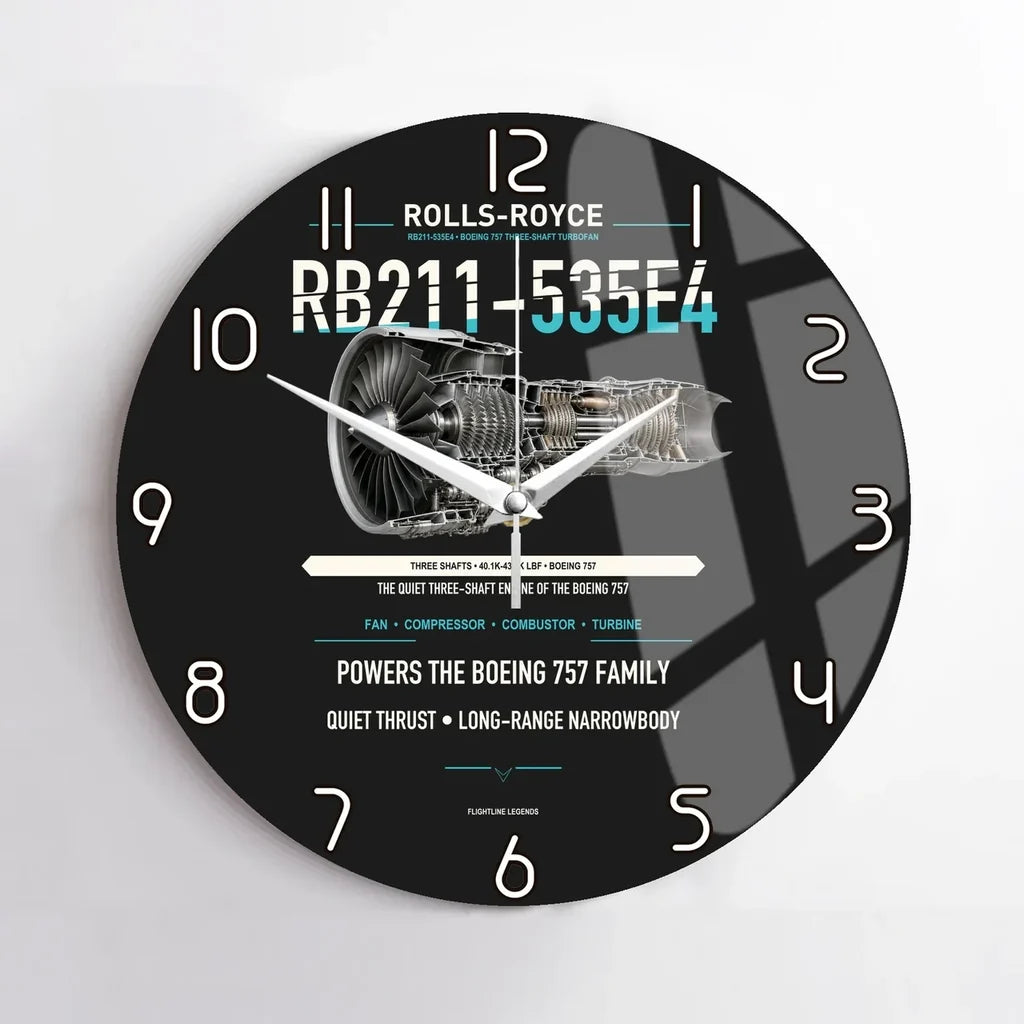 RB211-535E4 design on black no frame wall clock