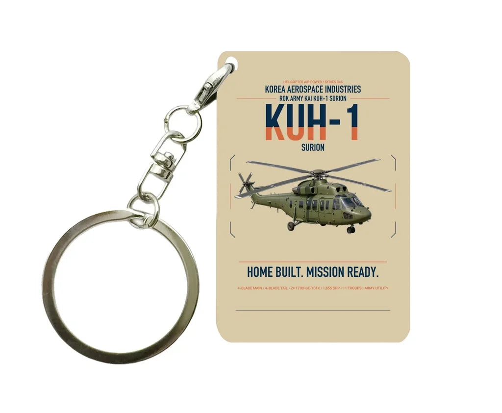 Korea Aerospace Industries KUH-1 Surion design on beige designed key chain, double-side print