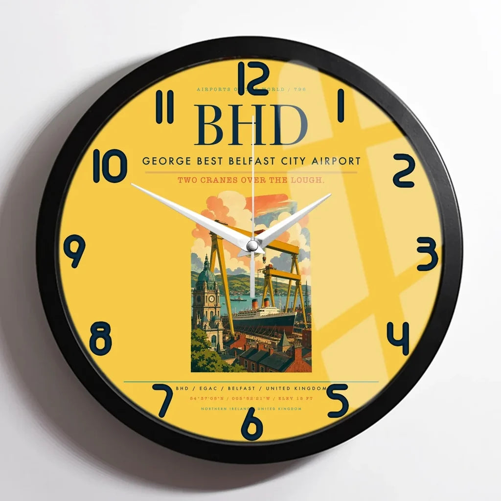 George Best Belfast City Airport BHD Wall-Clock Framed - Yellow