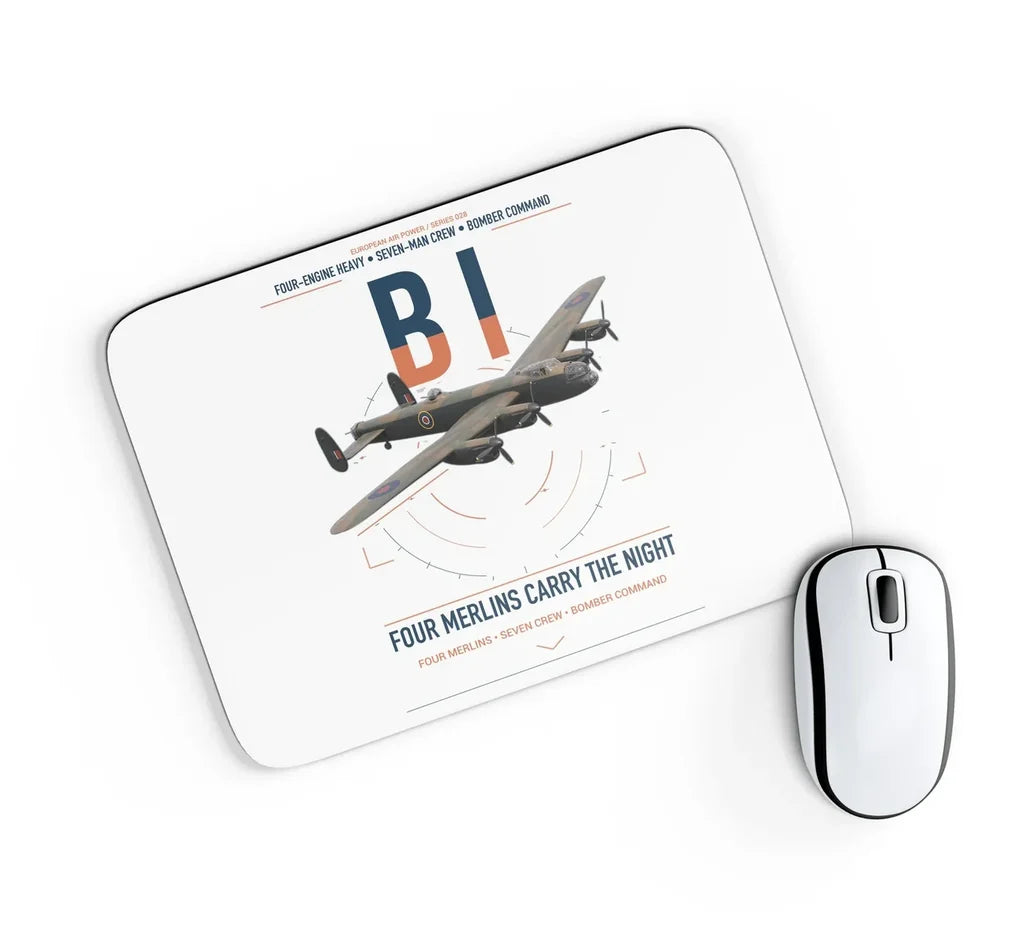 Avro Lancaster B I design on white rectangle mouse pad