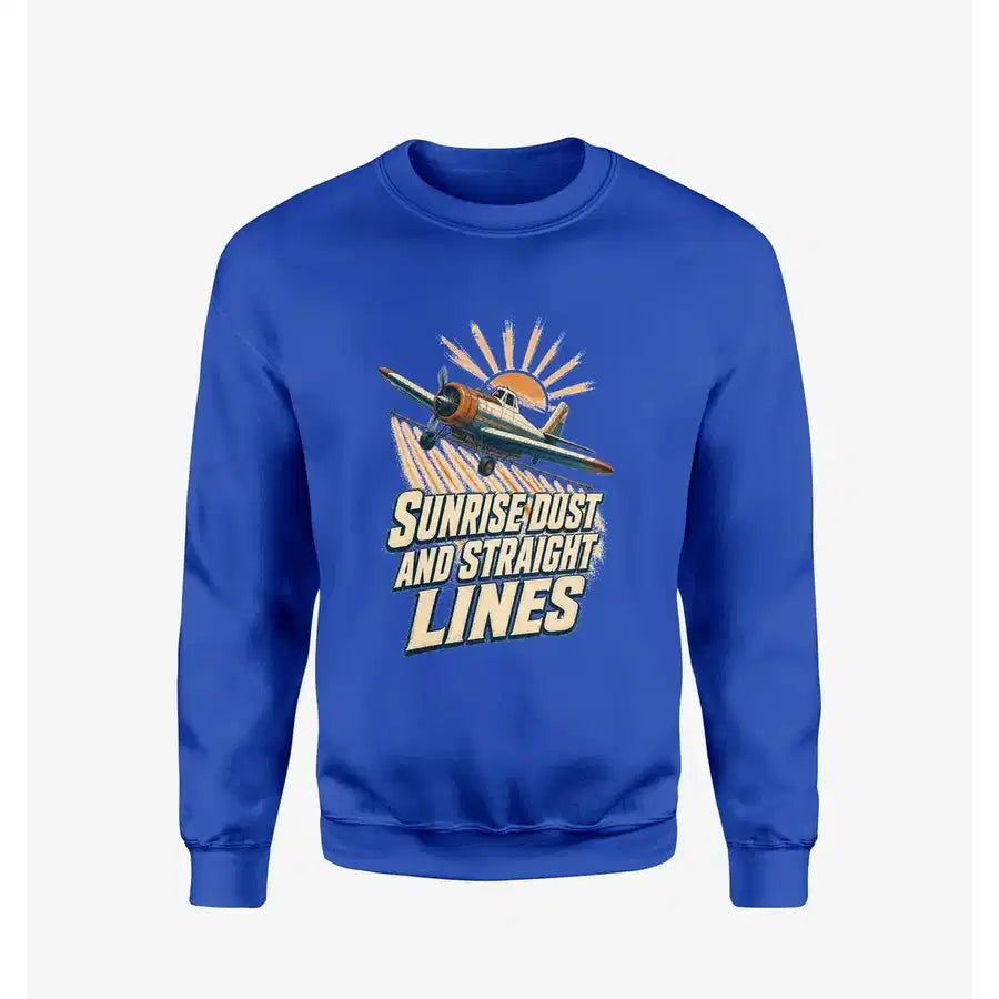 Sunrise Dust And Straight Lines design on blue sweatshirt
