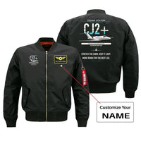 Thumbnail for Cessna Citation CJ2+ design on black+name bomber jacket, double-side print