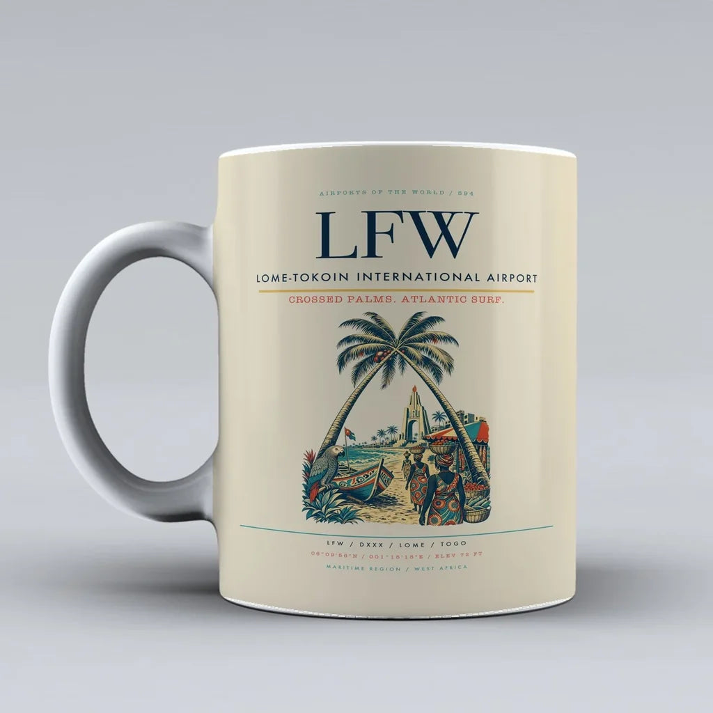 International Airport LFW Mug design on beige lome tokoin