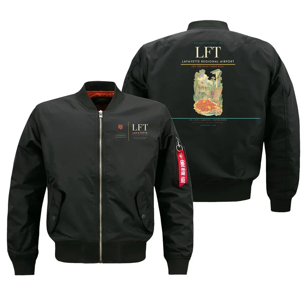 Lafayette Regional Airport (LFT) design on black bomber jacket