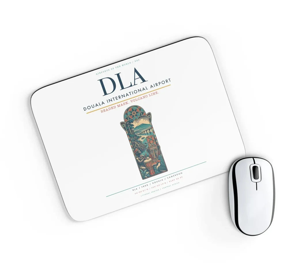 Douala International Airport (DLA) design on white rectangle mouse pad
