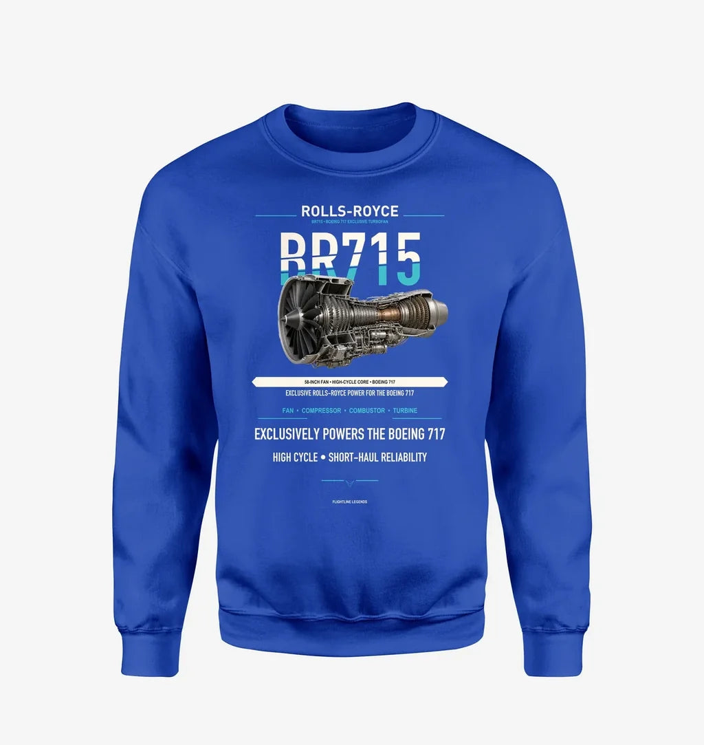BR715 design on blue sweatshirt