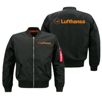 Thumbnail for Lufthansa Airlines aviation design embroidered on black bomber jacket