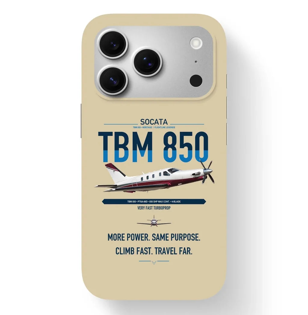 Socata TBM 850 design on beige magsafe iphone case, for iPhone 17 Pro