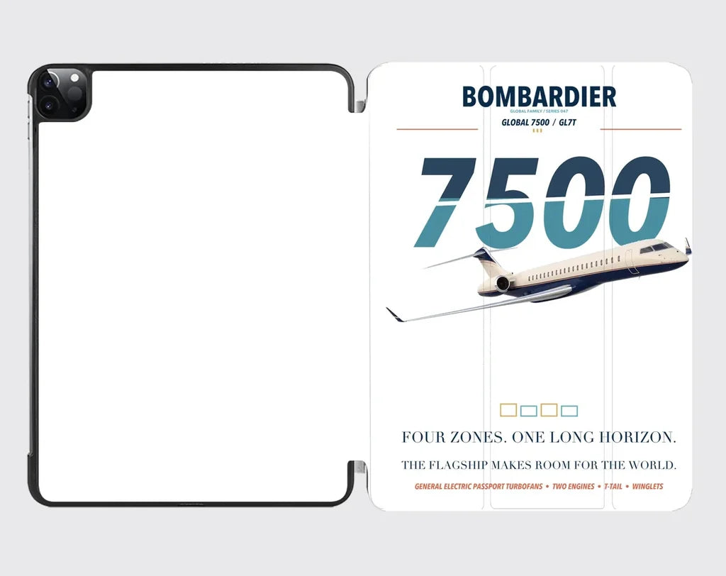 Bombardier Global 7500 design on white ipad tablet case
