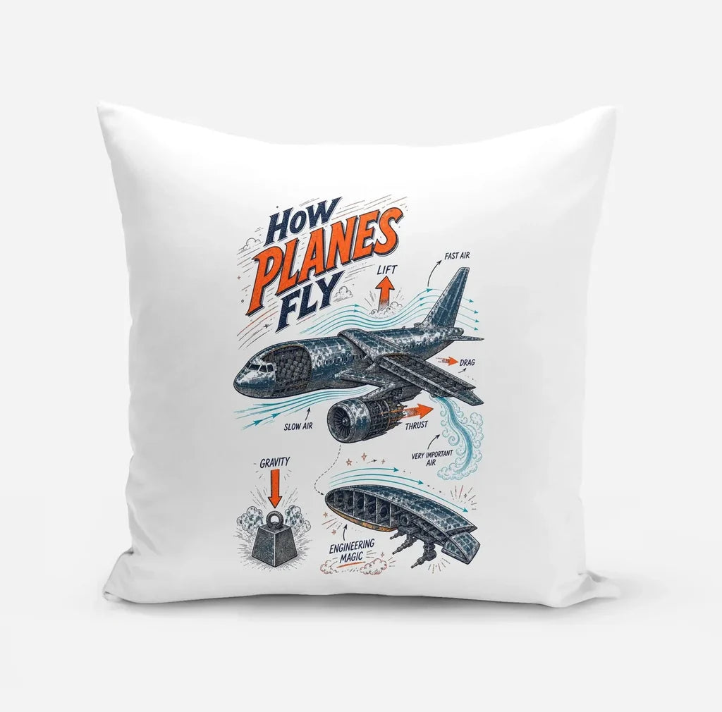 How Planes Fly V2 design on white pillow