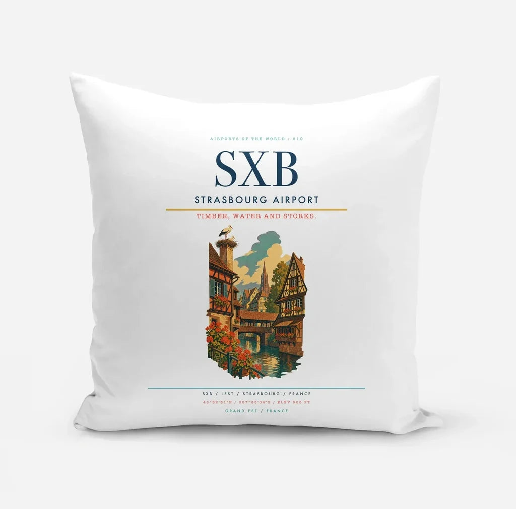 Strasbourg Airport (SXB) design on white pillow