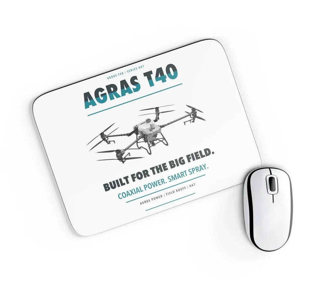 DJI Agras T40 design on white rectangle mouse pad