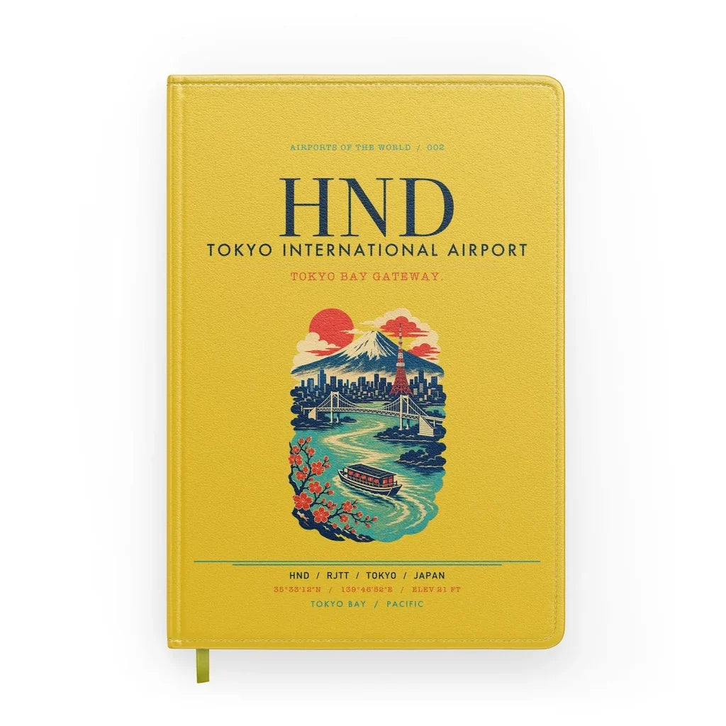 Tokyo Haneda Airport (HND) design on yellow notebook