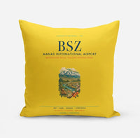 Thumbnail for Manas International Airport Bishkek (BSZ) design on yellow pillow