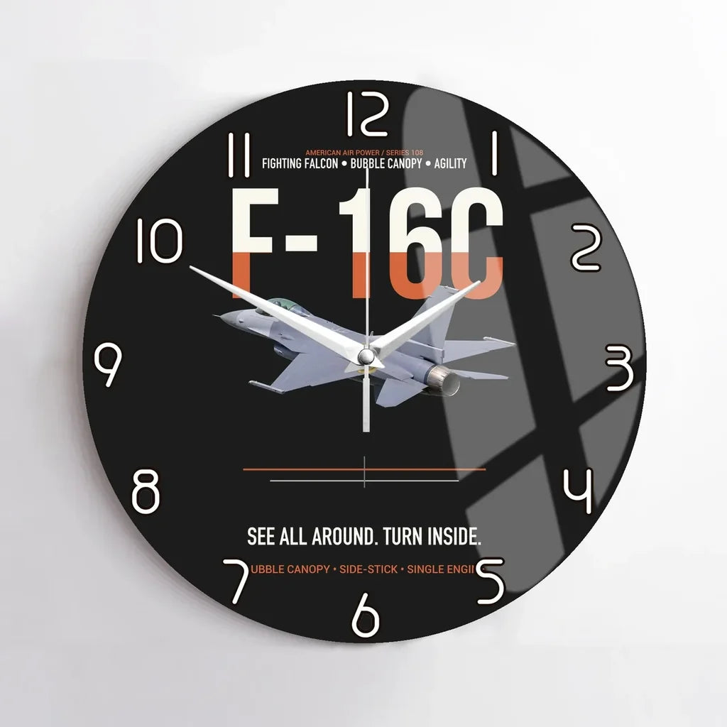 F-16C Fighting Falcon See All Around Turn Inside design on black no frame wall clock