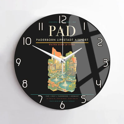 Paderborn Lippstadt Airport (PAD) design on black no frame wall clock