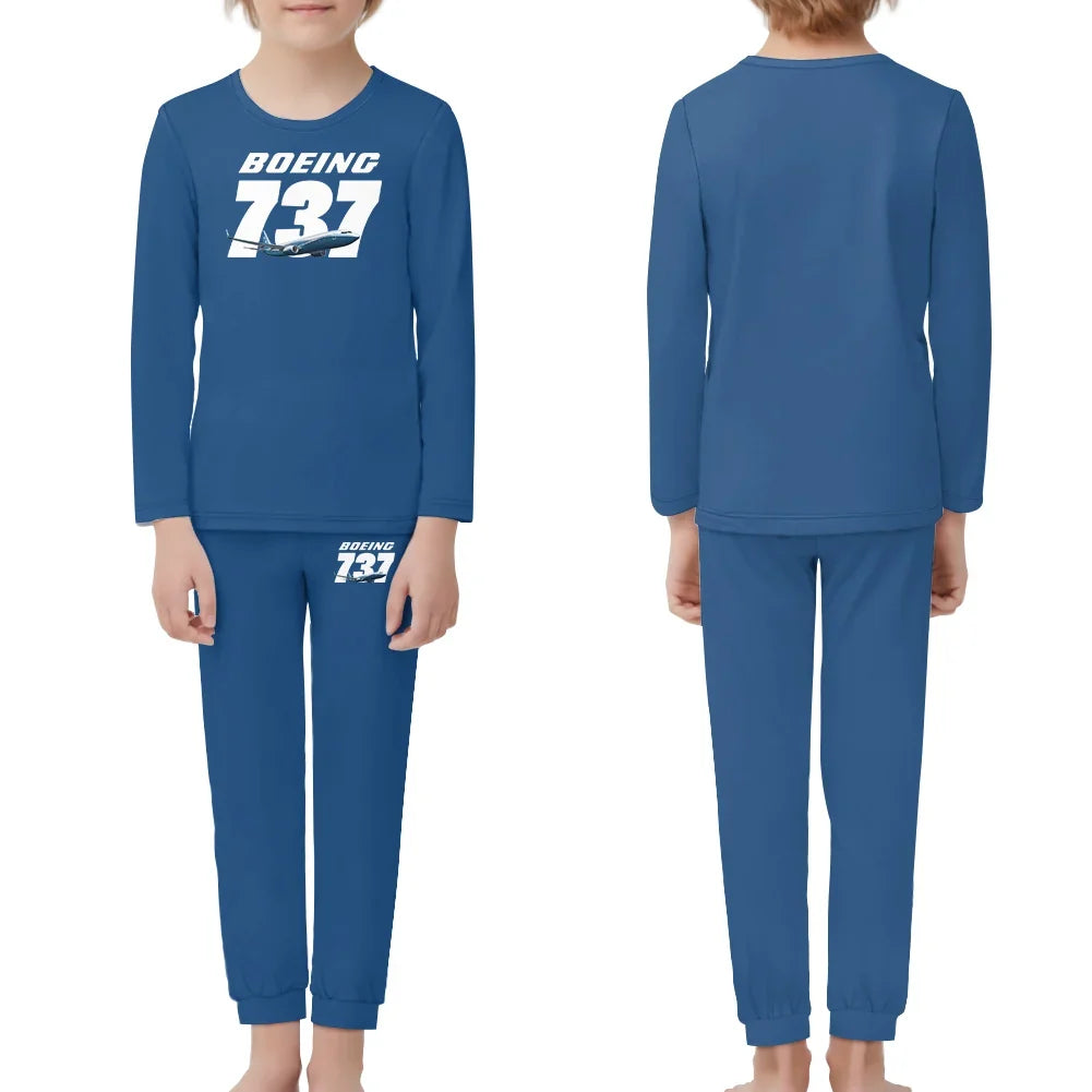 Super Boeing 737+Text children pajamas - Blue