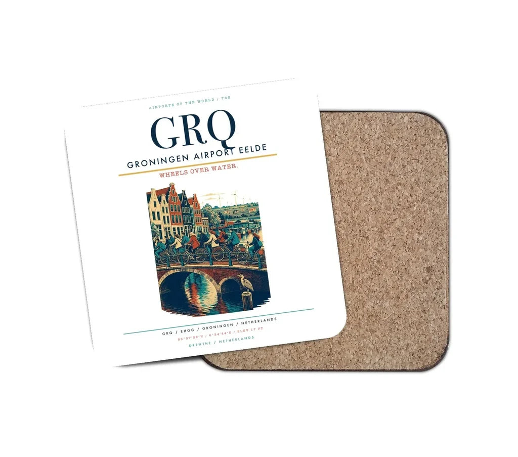 Groningen Airport Eelde (GRQ) design on white 1 piece coaster