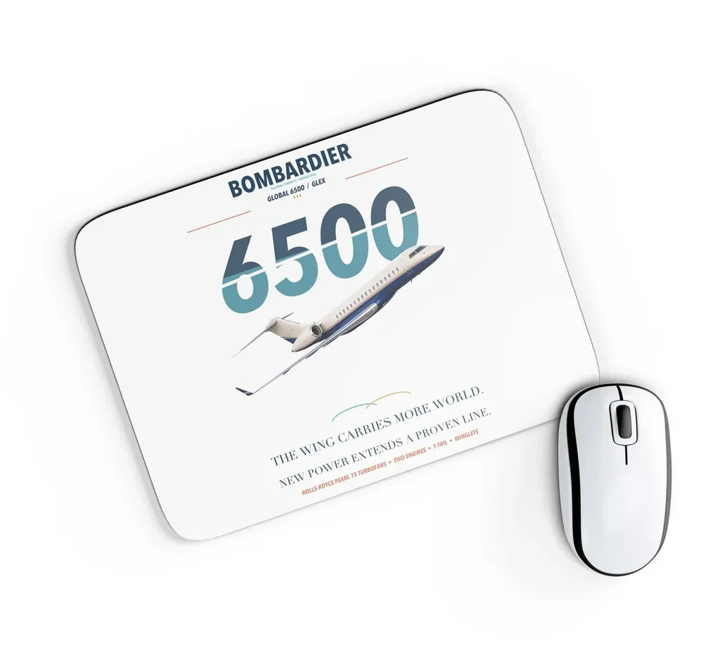 Bombardier Global 6500 design on white rectangle mouse pad