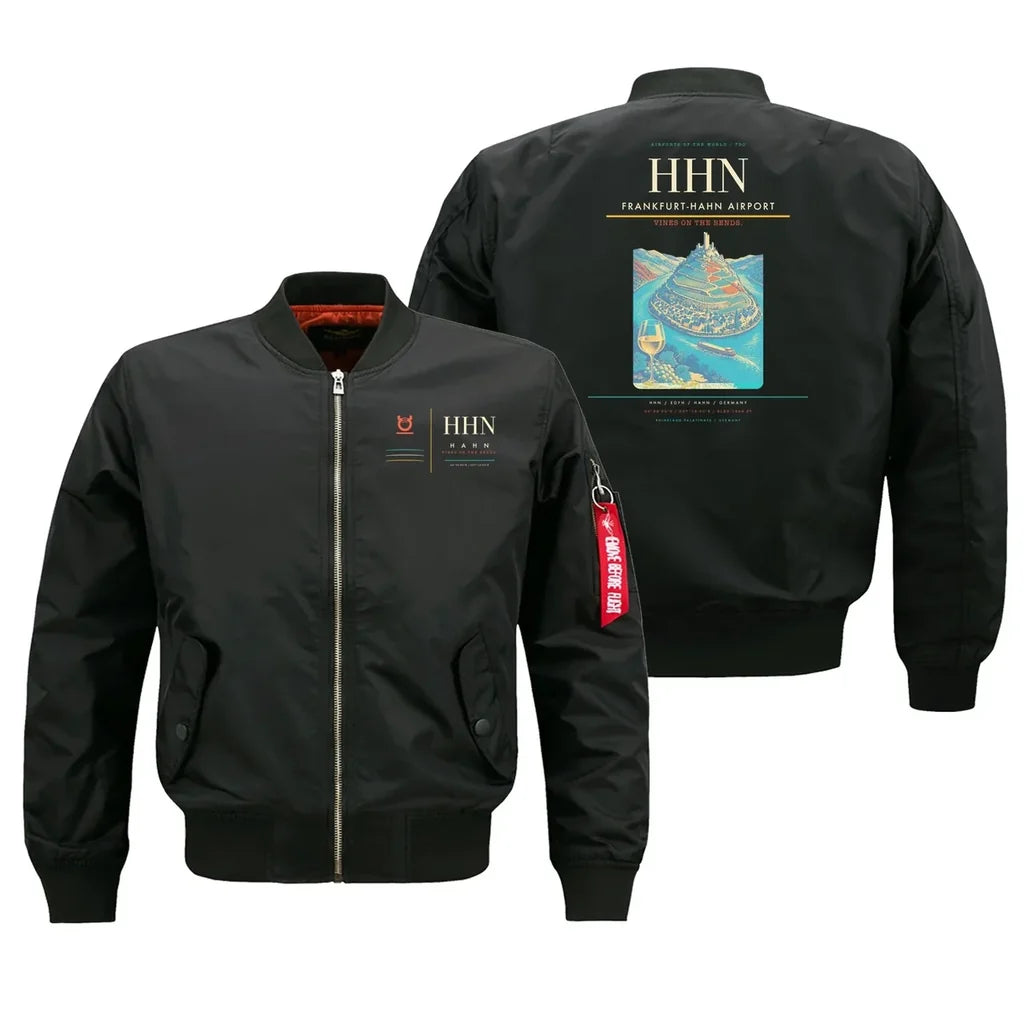 Frankfurt-Hahn Airport (HHN) design on black bomber jacket